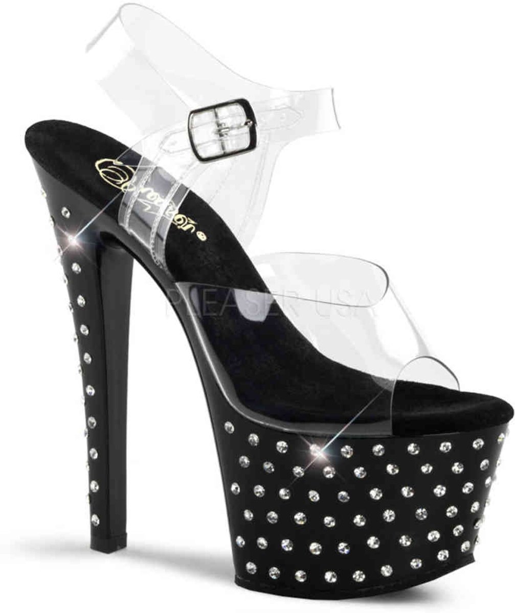 EU 37 = US 7 | STARDUST-708 | 7 Heel, 2 3/4 R/S Studded PF Ankle Strap Sandal